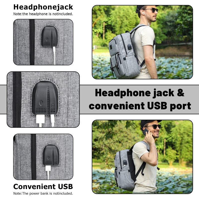 HFSX Vintage Backpack Anti Theft Laptop Backpack Men Women Business Travel Computer Backpack College Bookbag Stylish Water Resistant Vintage Backpack with USB Port Fits 15.6 Inch Laptop Grey - Image 3